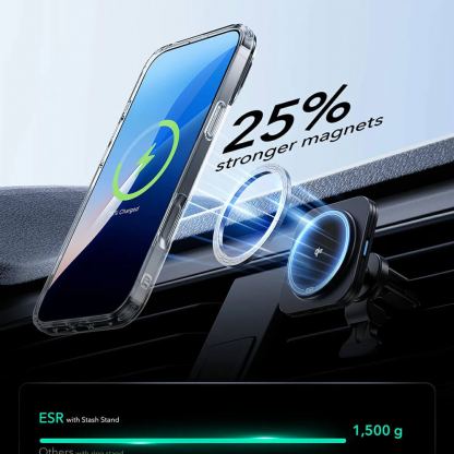 ESR Classic Kickstand HaloLock MagSafe Case - хибриден кейс с висока степен на защита с MagSafe за iPhone 16 Plus (черен-прозрачен)  2