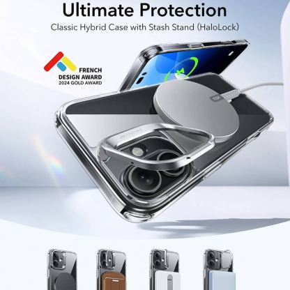 ESR Classic Kickstand HaloLock MagSafe Case - хибриден кейс с висока степен на защита с MagSafe за iPhone 16 Plus (черен-прозрачен)  3