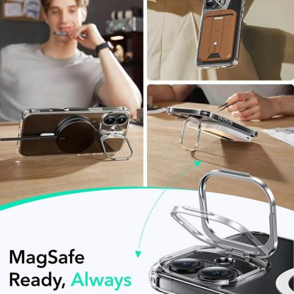ESR Classic Kickstand HaloLock MagSafe Case - хибриден кейс с висока степен на защита с MagSafe за iPhone 16 Plus (черен-прозрачен)  4