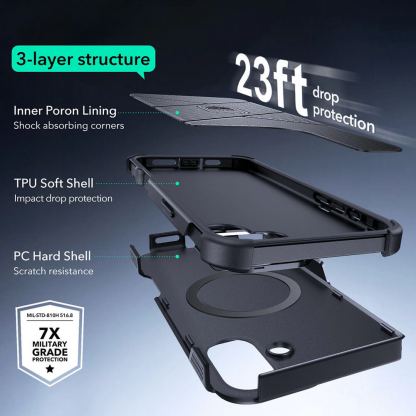 ESR Cyber Armor HaloLock MagSafe Case - хибриден кейс с висока степен на защита с MagSafe за iPhone 16 Plus (черен)  2