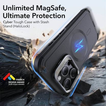 ESR Cyber Armor HaloLock MagSafe Case - хибриден кейс с висока степен на защита с MagSafe за iPhone 16 Pro (черен)  5