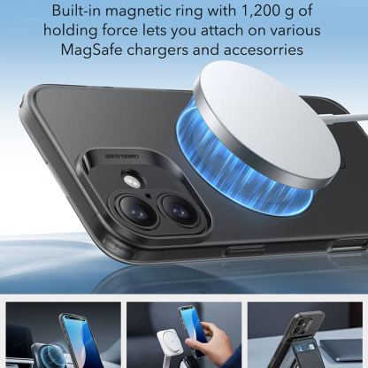 ESR Zero HaloLock MagSafe Case - удароустойчив силиконов (TPU) калъф с MagSafe за iPhone 16 (черен-прозрачен)  6