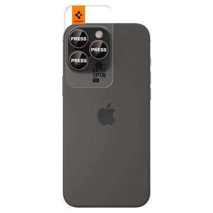 Spigen Glass tR EZ Fit Optik Pro Lens Protector 2 Pack - 2 комплекта предпазни стъклени лещи за камерата на iPhone 16 Pro, iPhone 16 Pro Max, iPhone 15 Pro, iPhone 15 Pro Max (титан) 2
