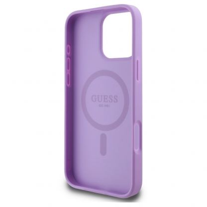 Guess PU Saffiano Peony Stamp MagSafe Leather Hard Case - дизайнерски кожен кейс с MagSafe за iPhone 16 Pro (лилав) 5