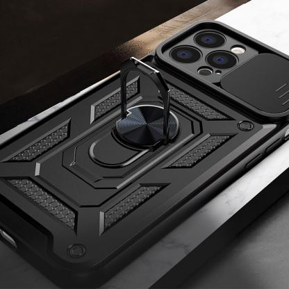 Techsuit CamShield Case - хибриден удароустойчив кейс с пръстен против изпускане за iPhone 15 Pro (черен)  7