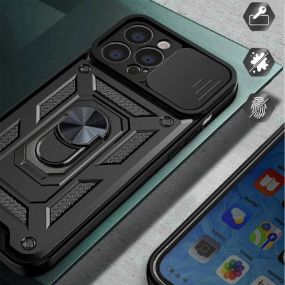 Techsuit CamShield Case - хибриден удароустойчив кейс с пръстен против изпускане за iPhone 15 Pro Max (черен)  3