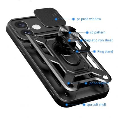 Techsuit CamShield Case - хибриден удароустойчив кейс с пръстен против изпускане за iPhone 16 (черен)  2
