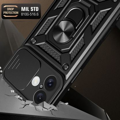 Techsuit CamShield Case - хибриден удароустойчив кейс с пръстен против изпускане за iPhone 16 (черен)  6