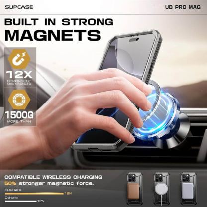 i-Blason SUPCASE Unicorn Beetle Pro MagSafe Case - удароустойчив хибриден кейс с вграден протектор за дисплея и Magsafe за iPhone 16 Pro (черен) 2