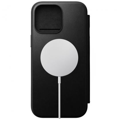 Nomad Modern Leather Folio MagSafe Case - кожен калъф (естествена кожа), тип портфейл с MagSafe за iPhone 16 Pro Max (черен) 2