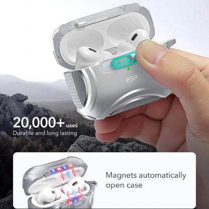 ESR AirPods Pro Cyber Lock Armor Halolock MagSafe Case - силиконов удароустойчив калъф с карабинер съвместим с MagSafe за Apple AirPods Pro 2, AirPods Pro (бял) 3