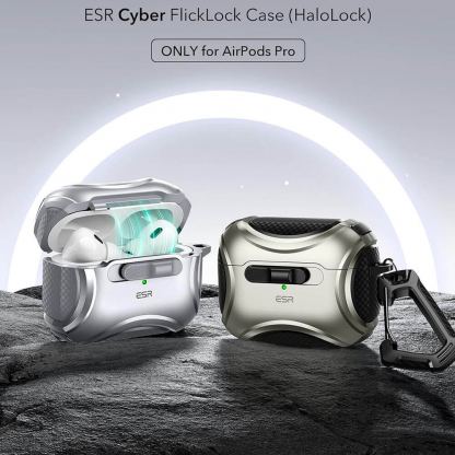 ESR AirPods Pro Cyber Lock Armor Halolock MagSafe Case - силиконов удароустойчив калъф с карабинер съвместим с MagSafe за Apple AirPods Pro 2, AirPods Pro (бял) 6