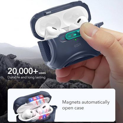 ESR AirPods Pro Cyber Lock Armor Halolock MagSafe Case - силиконов удароустойчив калъф с карабинер съвместим с MagSafe за Apple AirPods Pro 2, AirPods Pro (син) 3