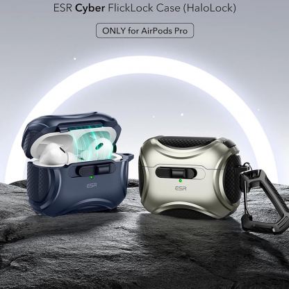 ESR AirPods Pro Cyber Lock Armor Halolock MagSafe Case - силиконов удароустойчив калъф с карабинер съвместим с MagSafe за Apple AirPods Pro 2, AirPods Pro (син) 6