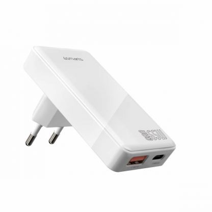 4smarts GaN Wall Charger FlatPlug Duos 65W - захранване за ел. мрежа за мобилни устройства с USB-A и USB-C изходи и с технология за бързо зареждане (бял) 4