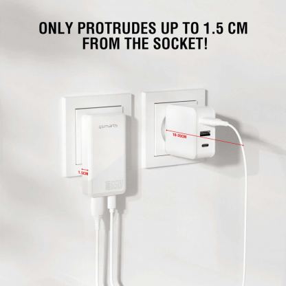 4smarts GaN Wall Charger FlatPlug Duos 65W - захранване за ел. мрежа за мобилни устройства с USB-A и USB-C изходи и с технология за бързо зареждане (бял) 10