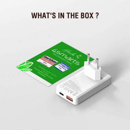 4smarts GaN Wall Charger FlatPlug Duos 65W - захранване за ел. мрежа за мобилни устройства с USB-A и USB-C изходи и с технология за бързо зареждане (бял) 12