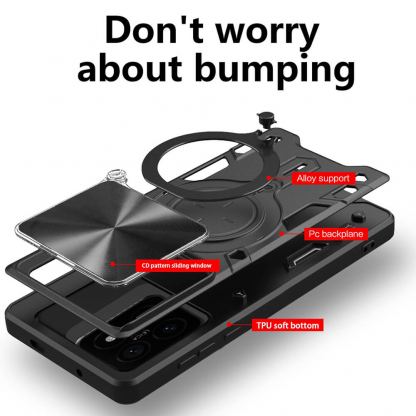 Techsuit CamGuard Pro Case - хибриден удароустойчив кейс с вградена поставка за Xiaomi 14T (черен)  6