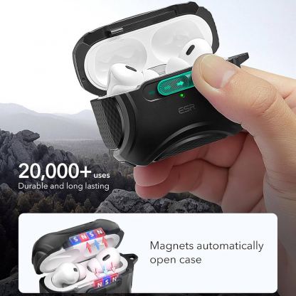 ESR AirPods Pro Cyber Lock Armor Halolock MagSafe Case - силиконов удароустойчив калъф с карабинер съвместим с MagSafe за Apple AirPods Pro 2, AirPods Pro (черен) 3