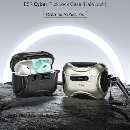 ESR AirPods Pro Cyber Lock Armor Halolock MagSafe Case - силиконов удароустойчив калъф с карабинер съвместим с MagSafe за Apple AirPods Pro 2, AirPods Pro (черен) 6