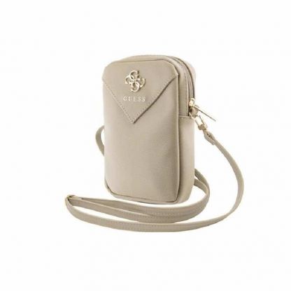 Guess PU Grained 4G Metal Logo Wallet Phone Zipper Bag - дизайнерска чанта (органайзер) за мобилни устройства и аксесоари (златист) 3