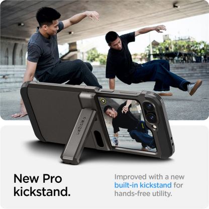 Spigen Tough Armor Pro Case - хибриден кейс с най-висока степен на защита с поставка за Samsung Galaxy Z Flip6 (тъмносив) 5