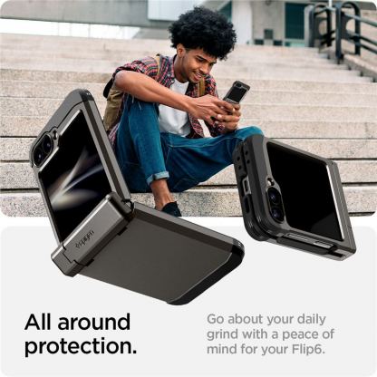 Spigen Tough Armor Pro Case - хибриден кейс с най-висока степен на защита с поставка за Samsung Galaxy Z Flip6 (тъмносив) 6