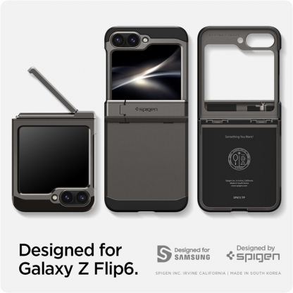 Spigen Tough Armor Pro Case - хибриден кейс с най-висока степен на защита с поставка за Samsung Galaxy Z Flip6 (тъмносив) 7