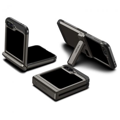Spigen Tough Armor Pro Case - хибриден кейс с най-висока степен на защита с поставка за Samsung Galaxy Z Flip6 (тъмносив) 10