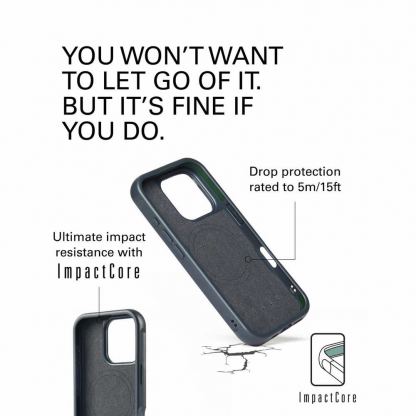 Mujjo Leather Shield Case - хибриден удароустойчив кейс от естествена кожа с MagSafe за iPhone 16 Pro (син) 15