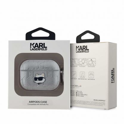 Karl Lagerfeld PU Embossed Choupette Head Case - кожен кейс с карабинер за Apple AirPods Pro (сребрист) 3