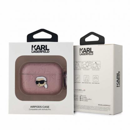 Karl Lagerfeld PU Embossed Karl Head Case - кожен кейс с карабинер за Apple AirPods Pro (розов) 3