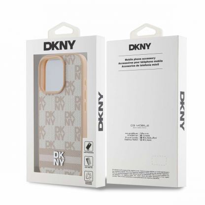 DKNY PU Leather Checkered Pattern and Stripe Leather Hard Case - дизайнерски кожен кейс за iPhone 16 Pro Max (розов) 6