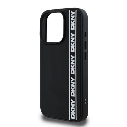DKNY PU Leather Repeat Pattern Bottom Stripe MagSafe Leather Hard Case - дизайнерски кожен кейс с MagSafe за iPhone 16 Pro (черен) 4