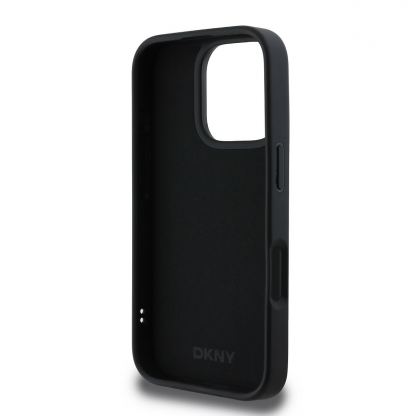 DKNY PU Leather Repeat Pattern Bottom Stripe MagSafe Leather Hard Case - дизайнерски кожен кейс с MagSafe за iPhone 16 Pro (черен) 5