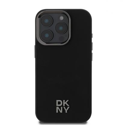 DKNY PU Leather Stack Logo Magsafe Leather Hard Case - дизайнерски кожен кейс с MagSafe за iPhone 16 Pro (черен) 2