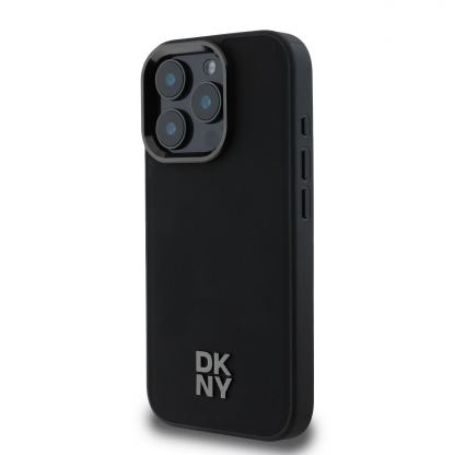 DKNY PU Leather Stack Logo Magsafe Leather Hard Case - дизайнерски кожен кейс с MagSafe за iPhone 16 Pro (черен) 3