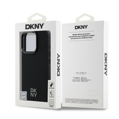 DKNY PU Leather Stack Logo Magsafe Leather Hard Case - дизайнерски кожен кейс с MagSafe за iPhone 16 Pro (черен) 6