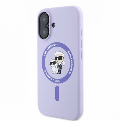 Karl Lagerfeld Liquid Silicone Karl and Choupette MagSafe Case - дизайнерски силиконов кейс с MagSafe за iPhone 16 (розов) 3