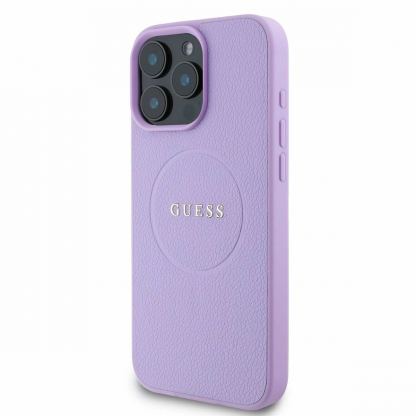 Guess PU Grained Classic Logo MagSafe Leather Hard Case - дизайнерски кожен кейс с MagSafe за iPhone 16 Pro (лилав) 3