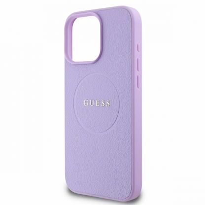 Guess PU Grained Classic Logo MagSafe Leather Hard Case - дизайнерски кожен кейс с MagSafe за iPhone 16 Pro (лилав) 4