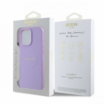Guess PU Grained Classic Logo MagSafe Leather Hard Case - дизайнерски кожен кейс с MagSafe за iPhone 16 Pro (лилав) 6