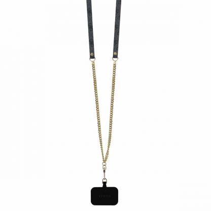 Guess PU 4G Strass Triangle Metal Logo Case With Crossbody Strap - дизайнерски кожен кейс с връзка за носене през врата за iPhone 16 Pro (черен) 5