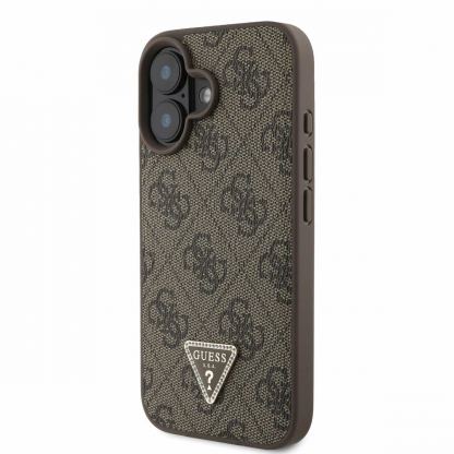 Guess PU 4G Strass Triangle Metal Logo Case With Crossbody Strap - дизайнерски кожен кейс с връзка за носене през врата за iPhone 16 (кафяв) 3
