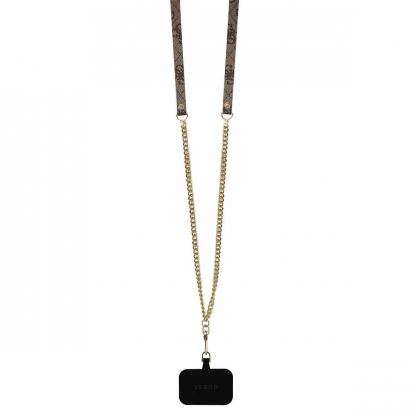 Guess PU 4G Strass Triangle Metal Logo Case With Crossbody Strap - дизайнерски кожен кейс с връзка за носене през врата за iPhone 16 (кафяв) 6