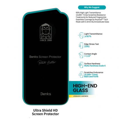 Benks Ultra Shield HD Tempered Glass - стъклено защитно покритие за дисплея на дисплея на iPhone 16 Pro Max (черен-прозрачен)  3