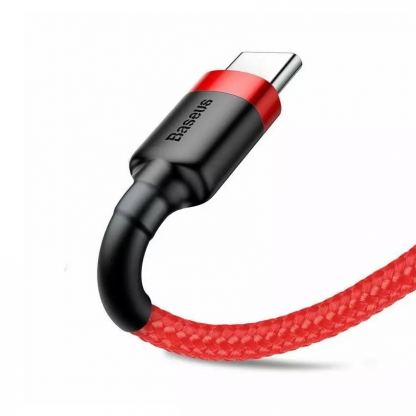 Baseus Cafule USB-A to USB-C Cable 18W (CATKLF-C09) - кабел с въжена оплетка и бързо зареждане за устройства с USB-C порт (200 см) (червен-черен) 4
