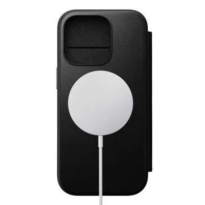 Nomad Modern Leather Folio MagSafe Case - кожен калъф (естествена кожа), тип портфейл с MagSafe за iPhone 16 Pro (черен) 2
