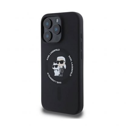 Karl Lagerfeld Liquid Silicone Karl and Choupette MagSafe Case - дизайнерски силиконов кейс с MagSafe за iPhone 16 Pro (черен) 3