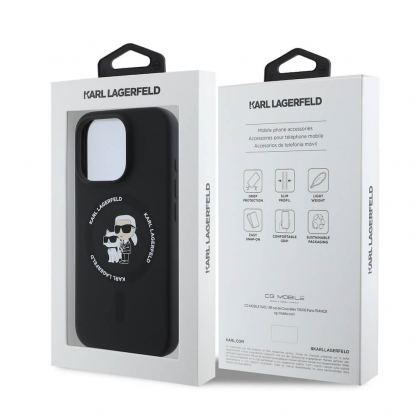 Karl Lagerfeld Liquid Silicone Karl and Choupette MagSafe Case - дизайнерски силиконов кейс с MagSafe за iPhone 16 Pro (черен) 6